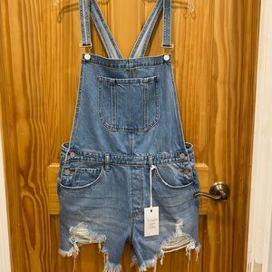 RISEN distressed shortalls overalls